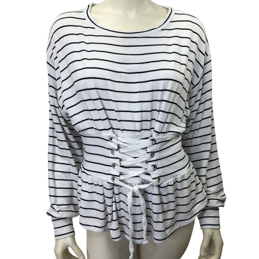 EXPRESS ONE ELEVEN LACED FRONT WAIST LONG SLEEVE TOP SM‎